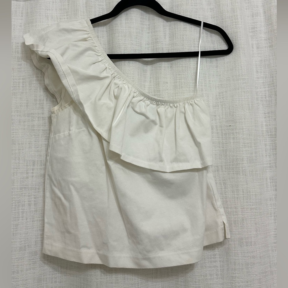 JCrew One Shoulder Ruffle Top - White - S
